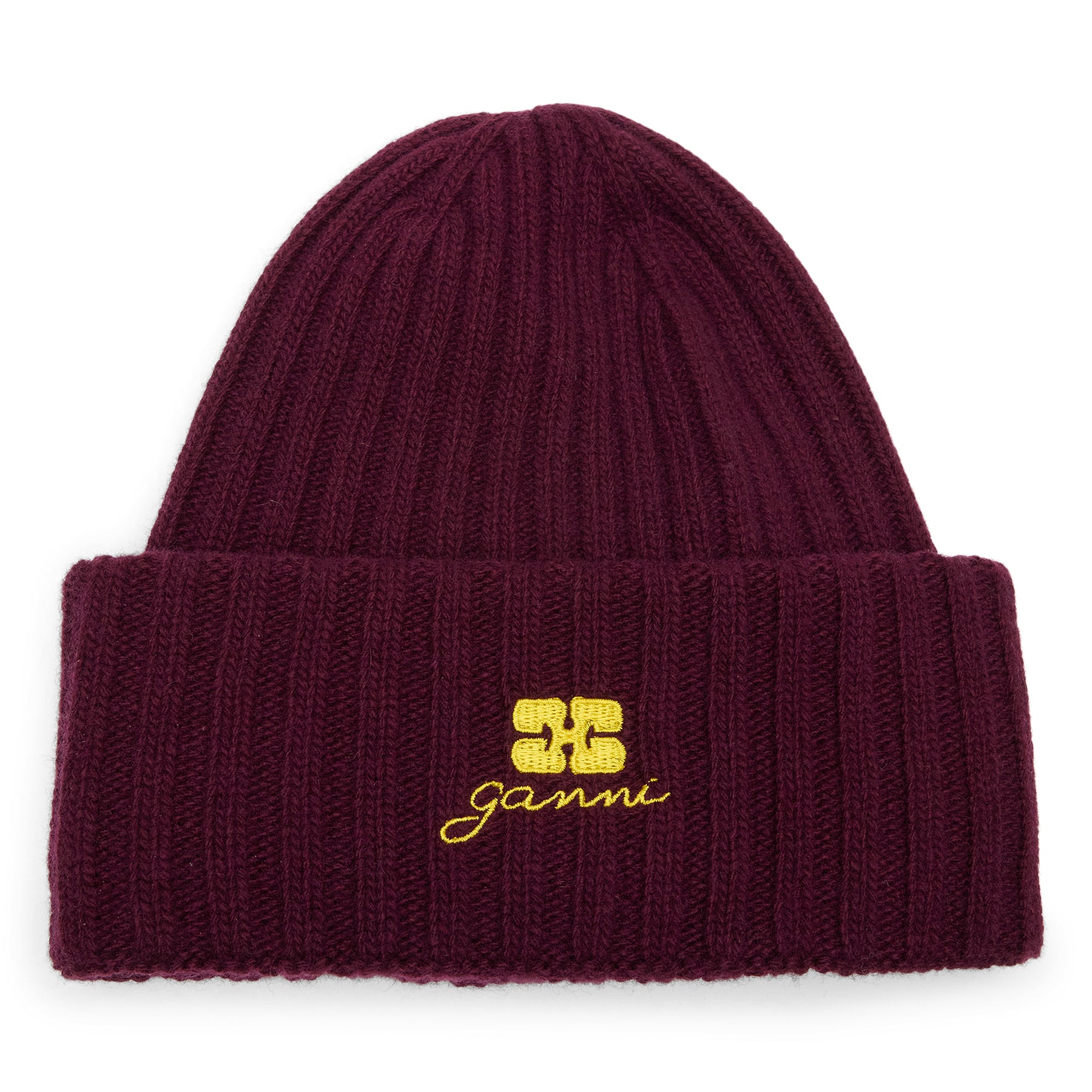 GANNI Wool Knit Beanie (Burgundy)