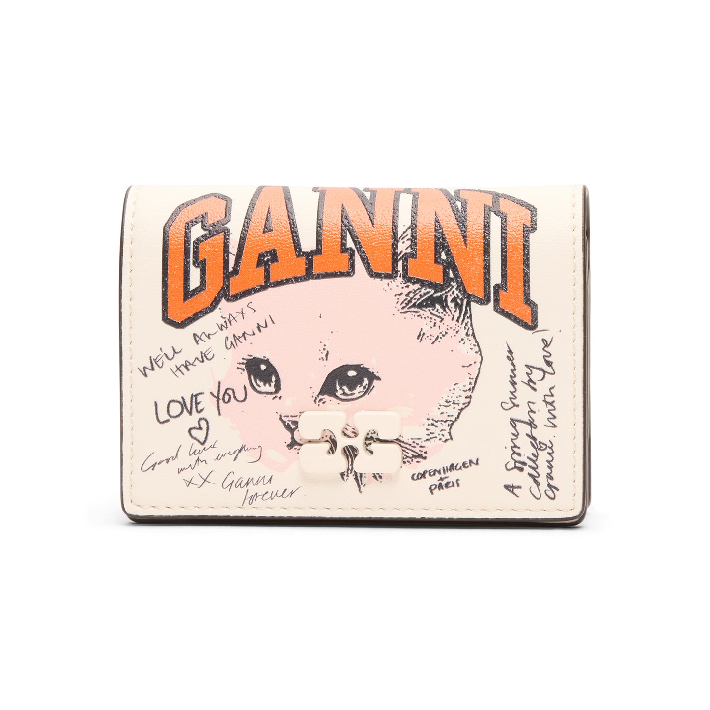 GANNI Cat Card Holder With Flap (Egret)