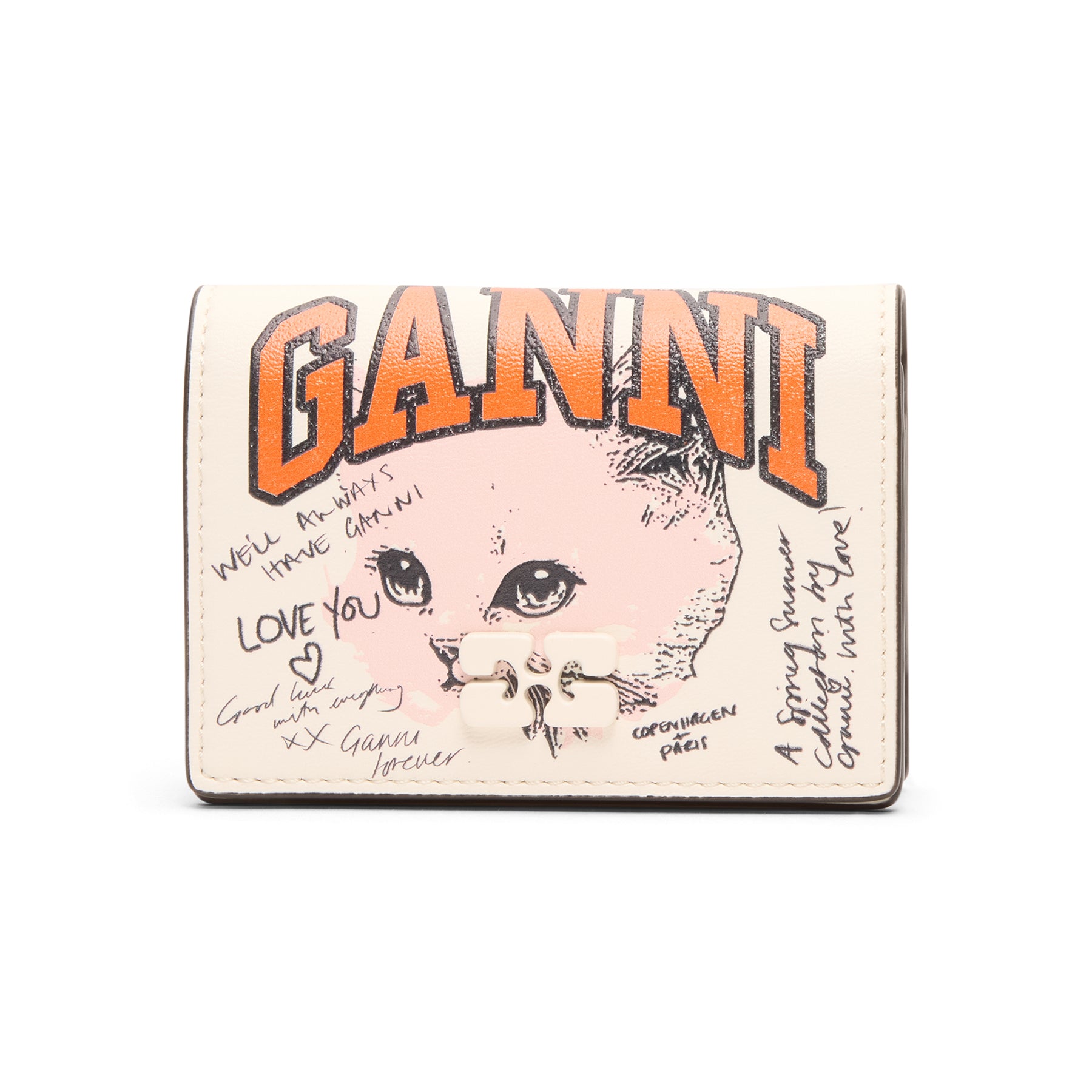 GANNI Cat Card Holder With Flap (Egret)