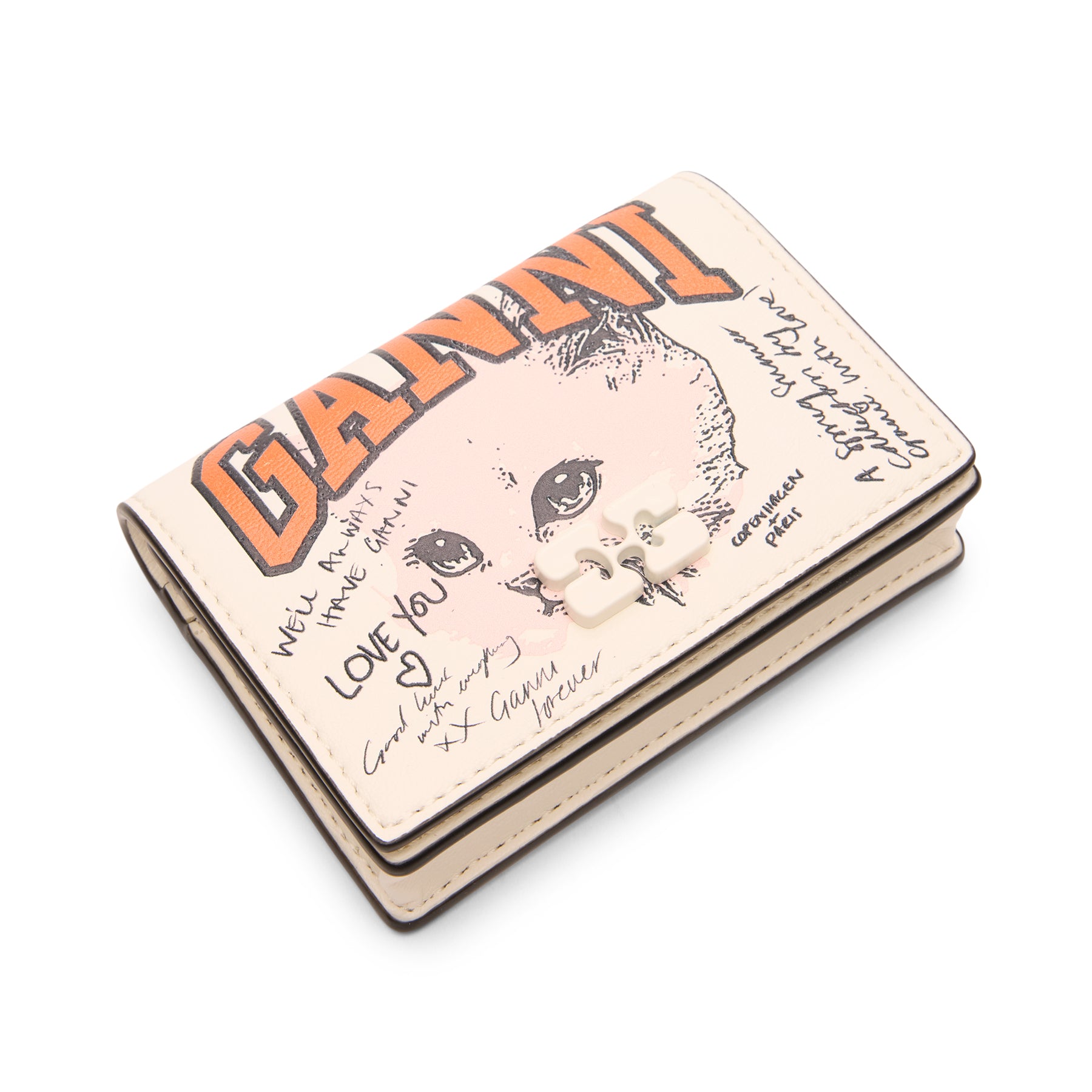 GANNI Cat Card Holder With Flap (Egret)