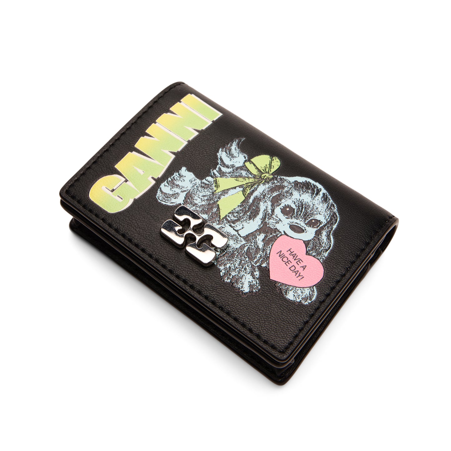 GANNI Blue Dog Card Holder With Flap  (Black)