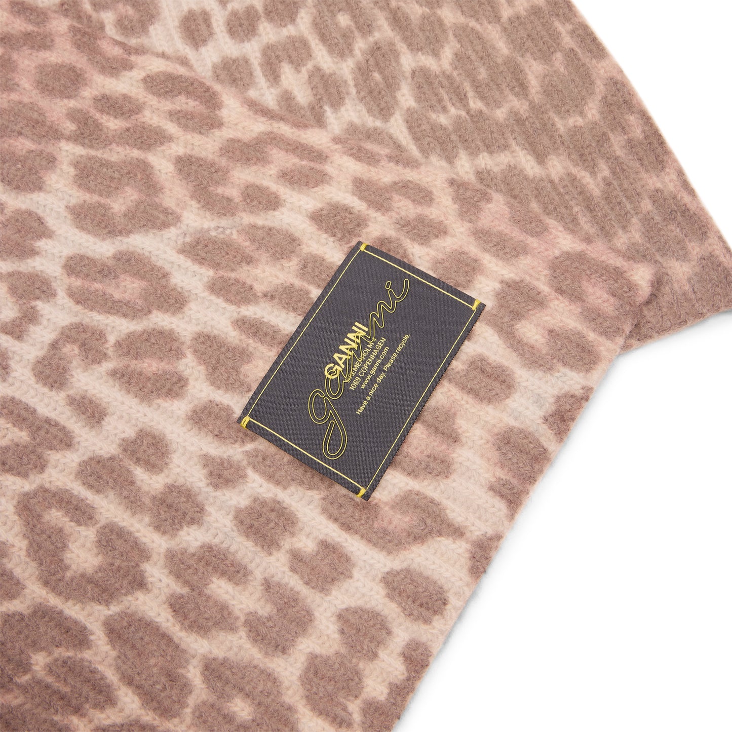 GANNI Wool Knit Scarf (Leopard)