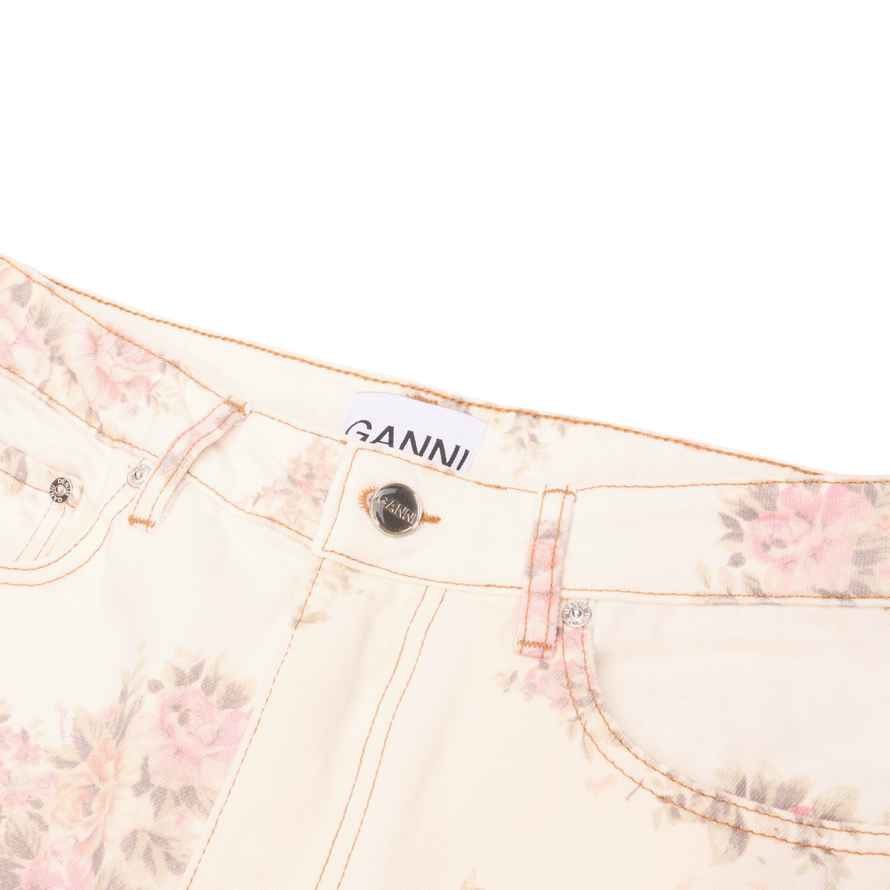 GANNI Floral Printed Stary Jeans (Egret)