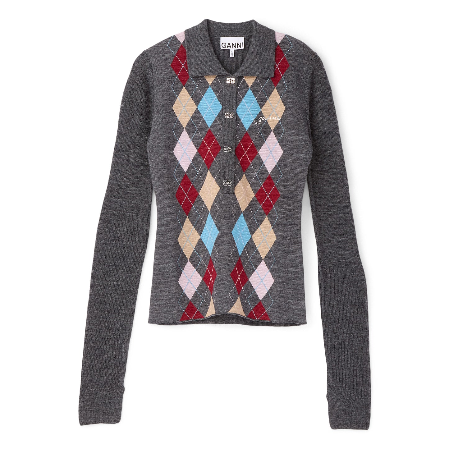 GANNI Knitted Polo Shirt (Paloma)