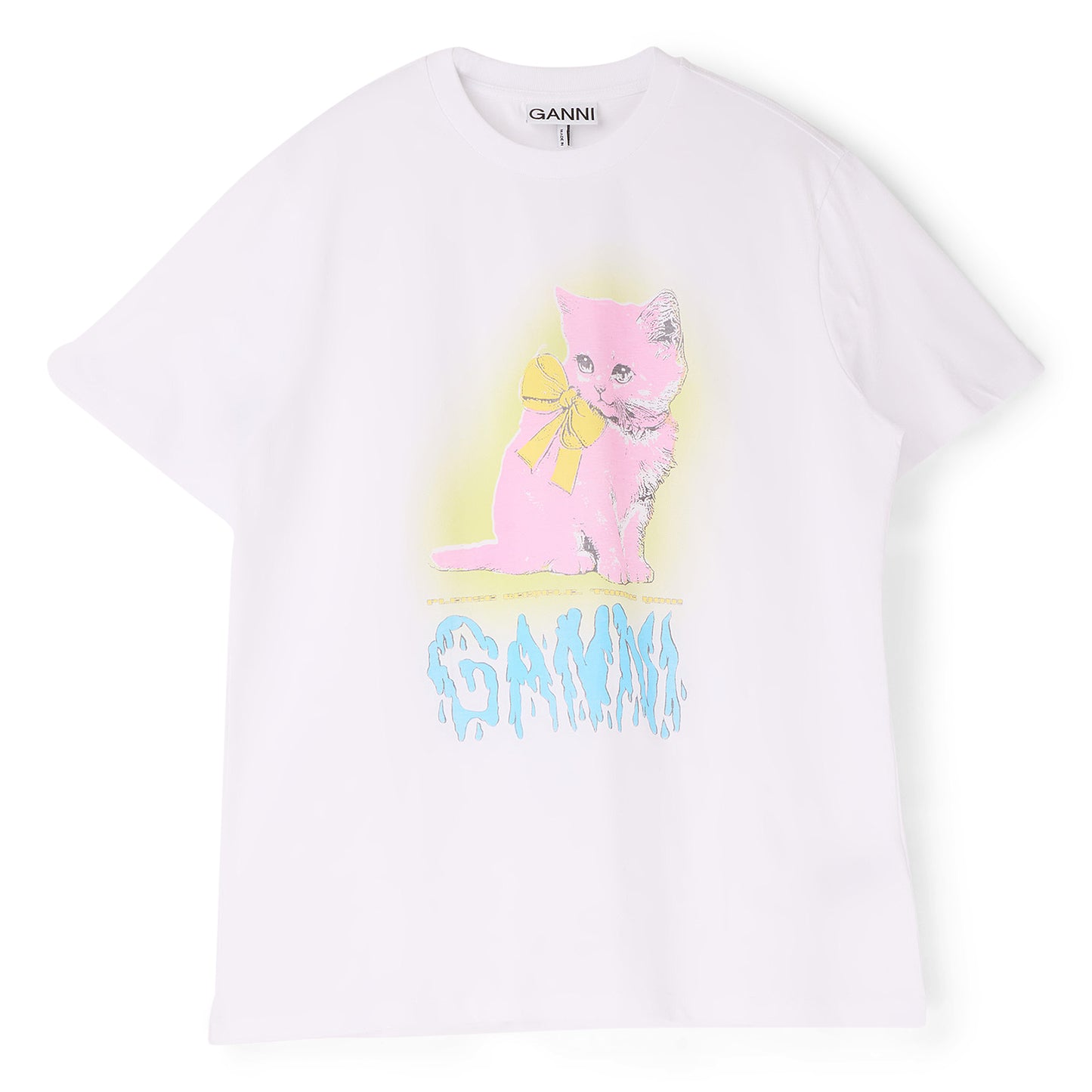 GANNI Basic Jersey Neon Kitty T-shirt (Bright White)