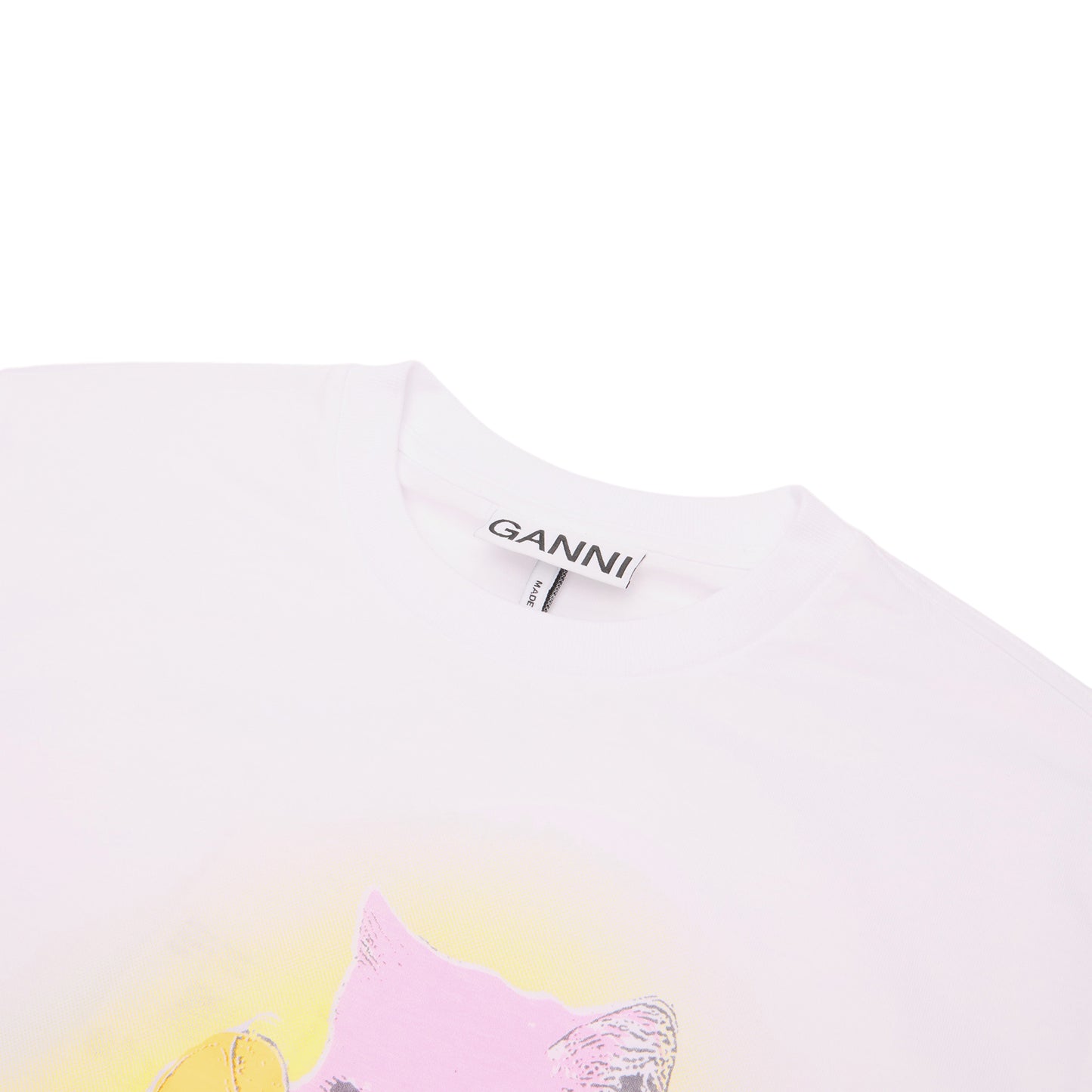 GANNI Basic Jersey Neon Kitty T-shirt (Bright White)