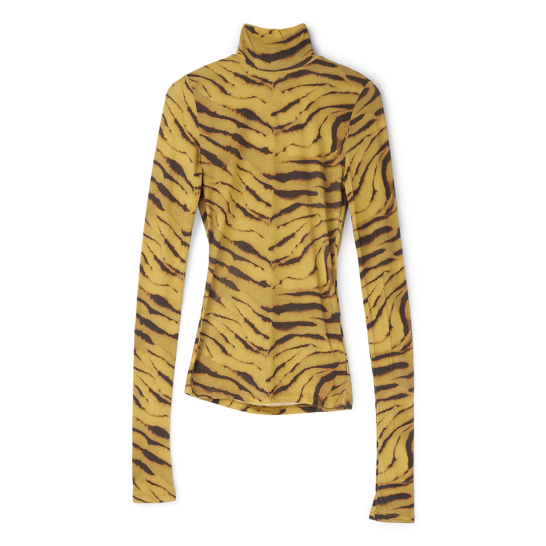 GANNI Zebra Print Jersey Turtleneck (Khaki)
