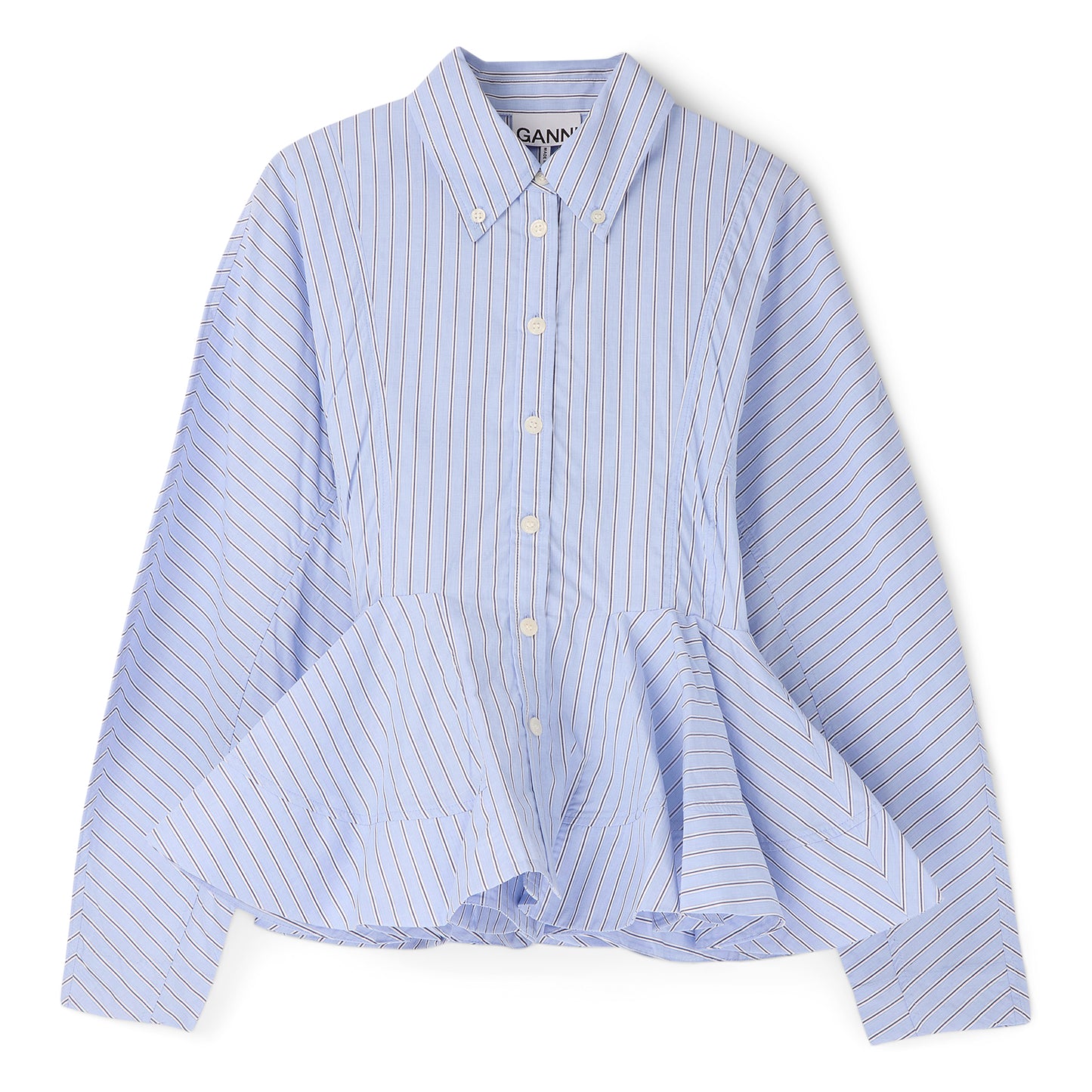 GANNI Stripe Peplum Shirt (Lavender Lustre)