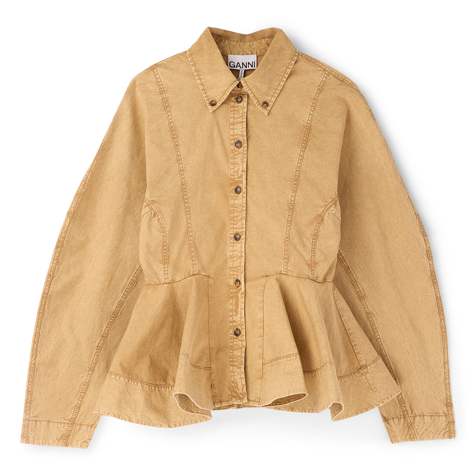 GANNI Washed Peplum Shirt (Lark)