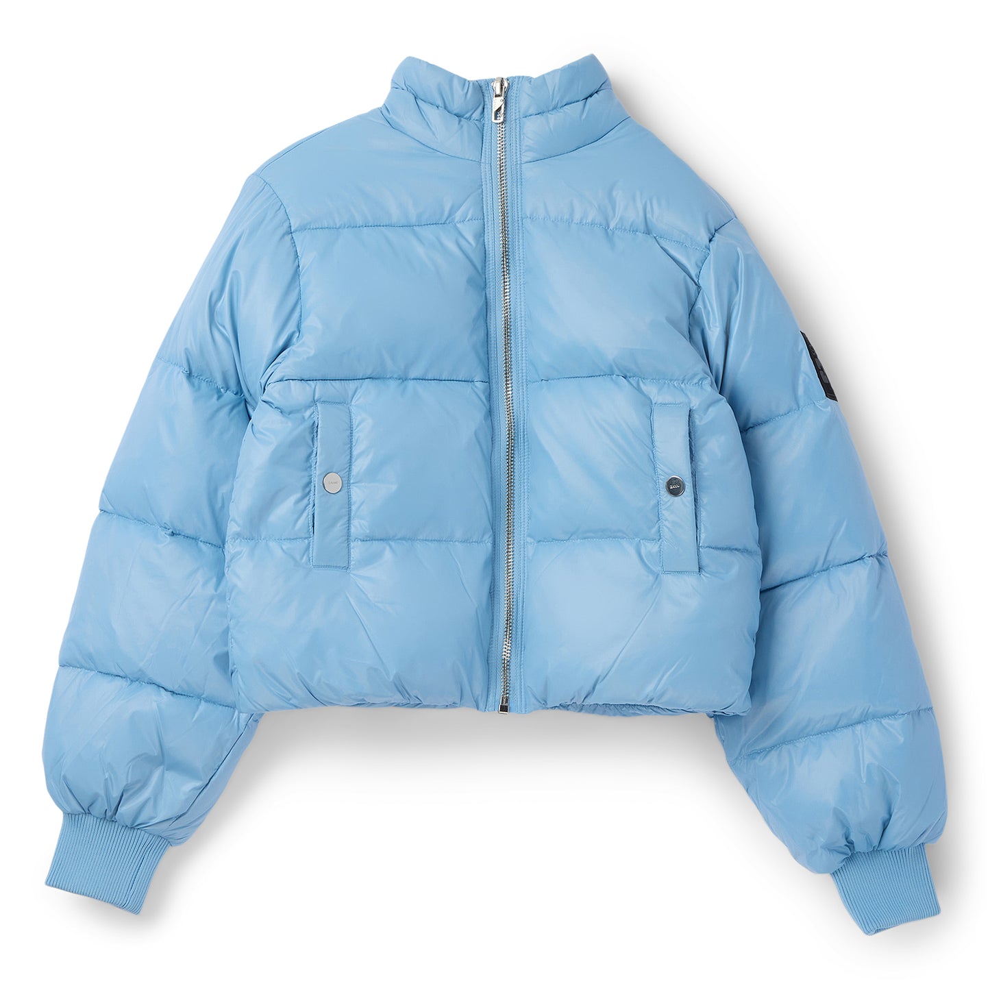GANNI Shiny Nylon Short Puffer Jacket (Blissful Blue)