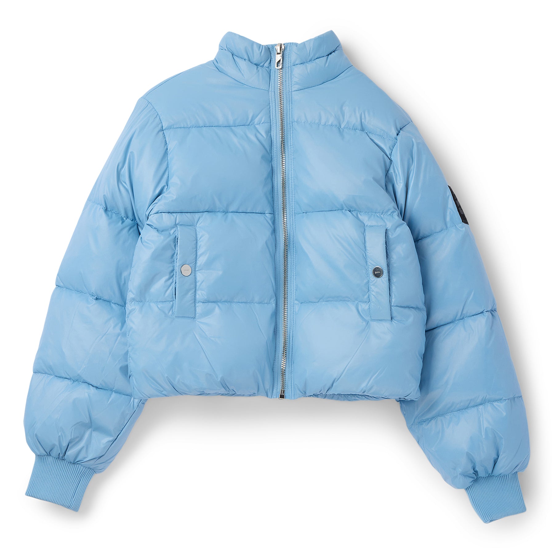 GANNI Shiny Nylon Short Puffer Jacket (Blissful Blue)
