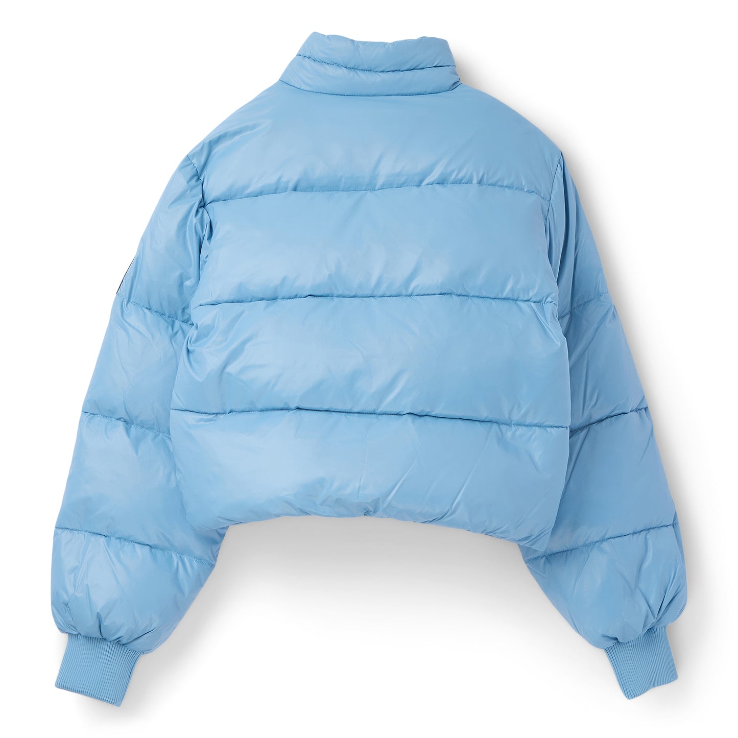 GANNI Shiny Nylon Short Puffer Jacket (Blissful Blue)