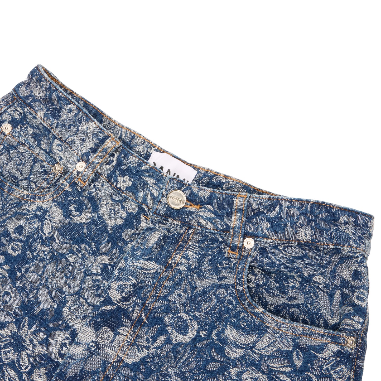 GANNI Tapestry Draped Jeans (Mid Blue Stone)