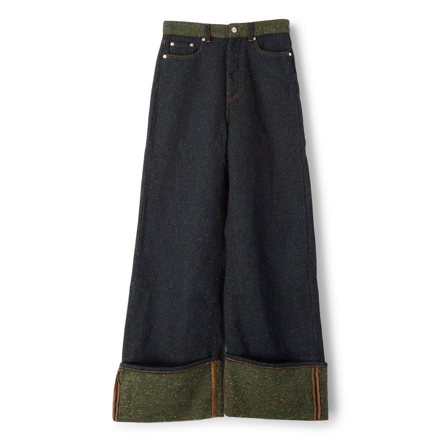 GANNI Fold-Up Twill Denim Baggy Jeans (Phantom)