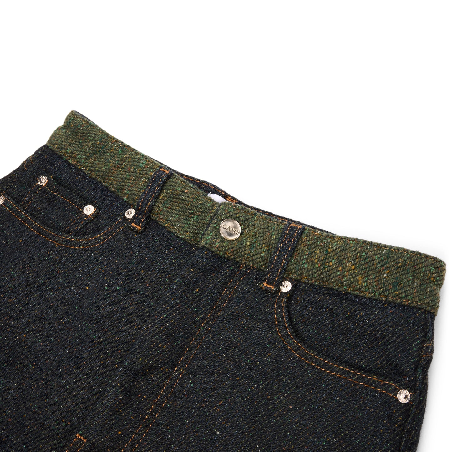 GANNI Fold-Up Twill Denim Baggy Jeans (Phantom)