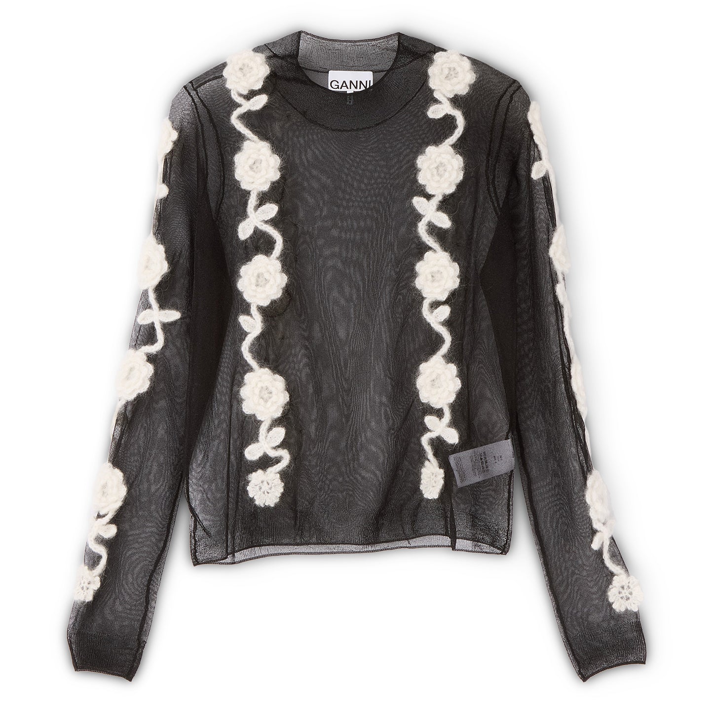 GANNI Sheer Flower Crochet Turtleneck (Black)