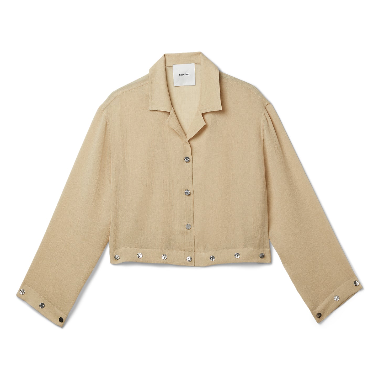 Nanushka Vally Studded Cropped Gauze Shirt (Wax)