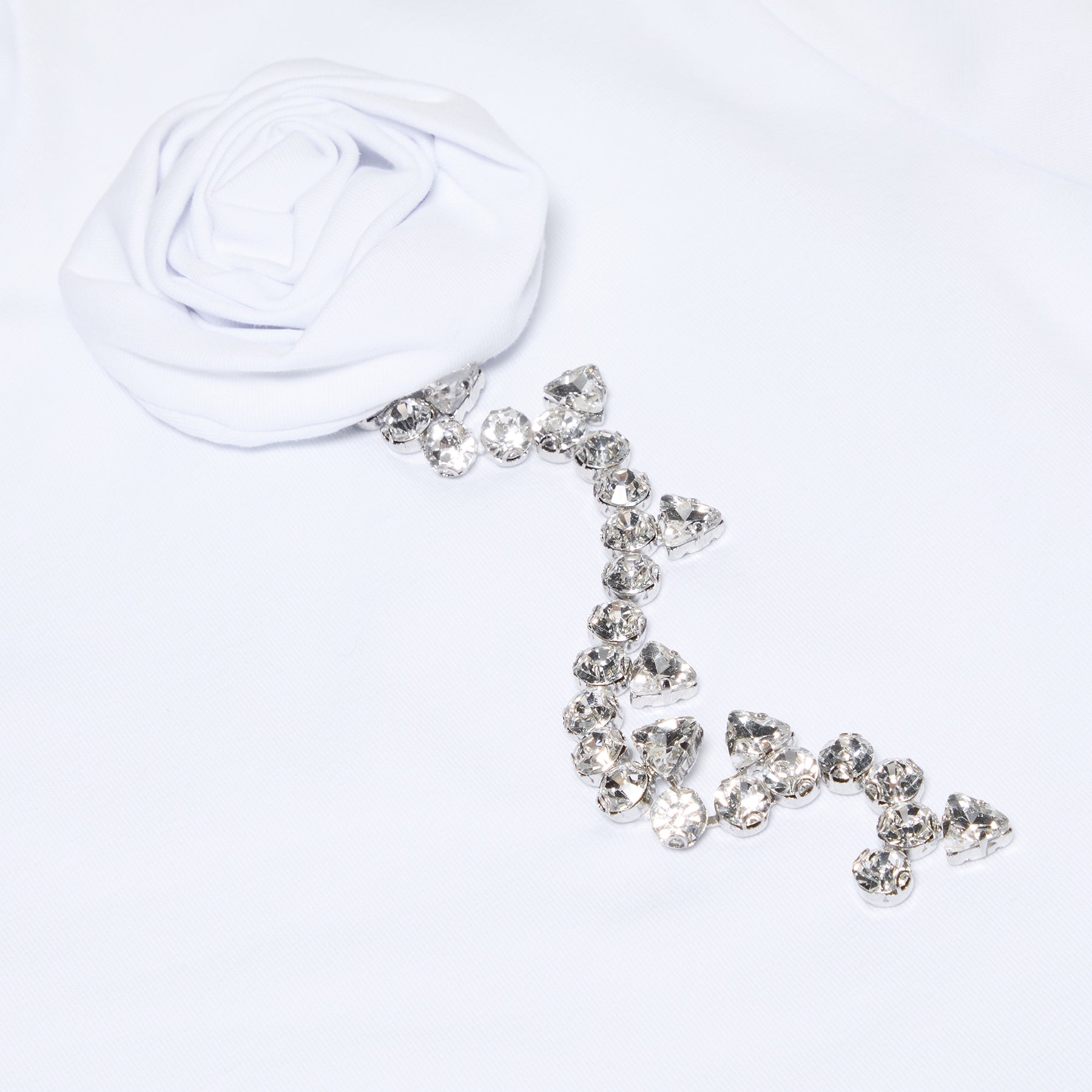 AREA Crystal Rosette Cropped T-Shirt (White)