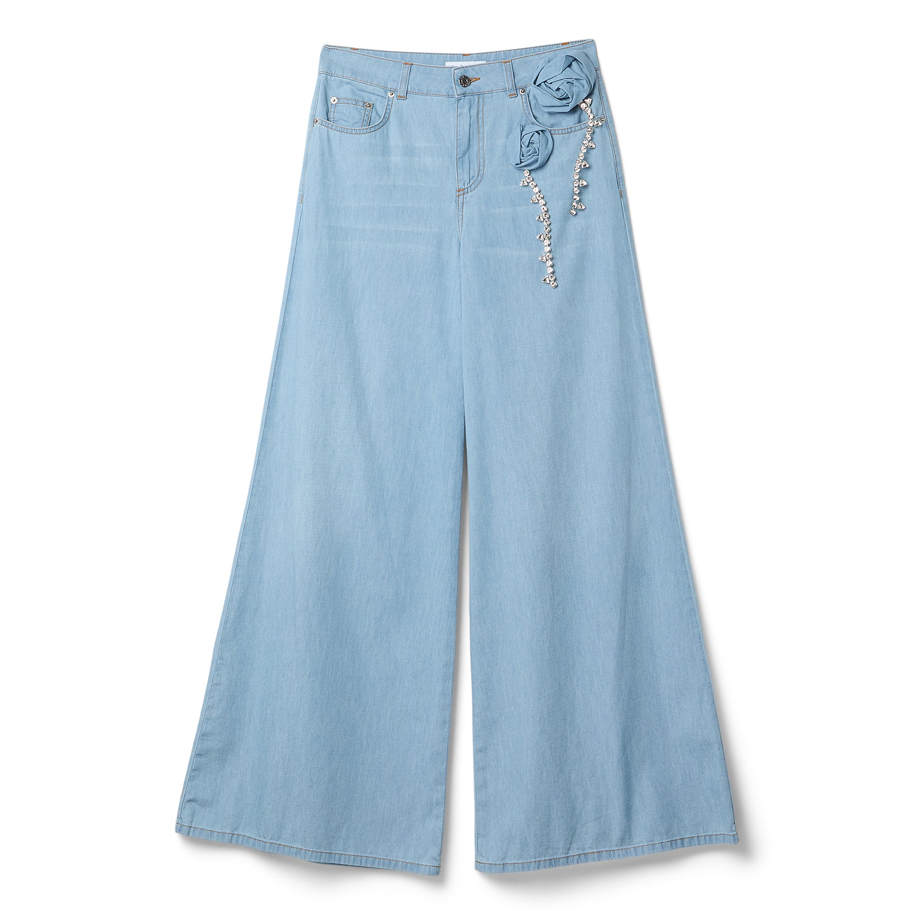AREA Crystal Rosette Wide Leg Jean (Super light blue)