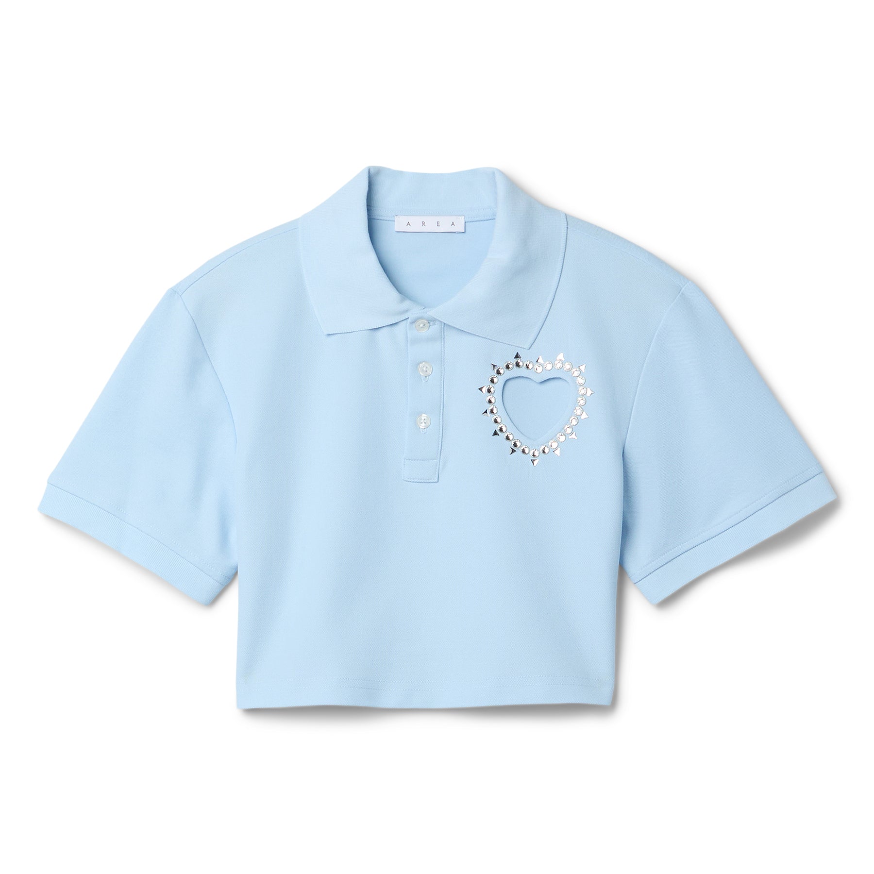 AREA Crystal Heart Cutout Cropped Polo (Baby Blue)