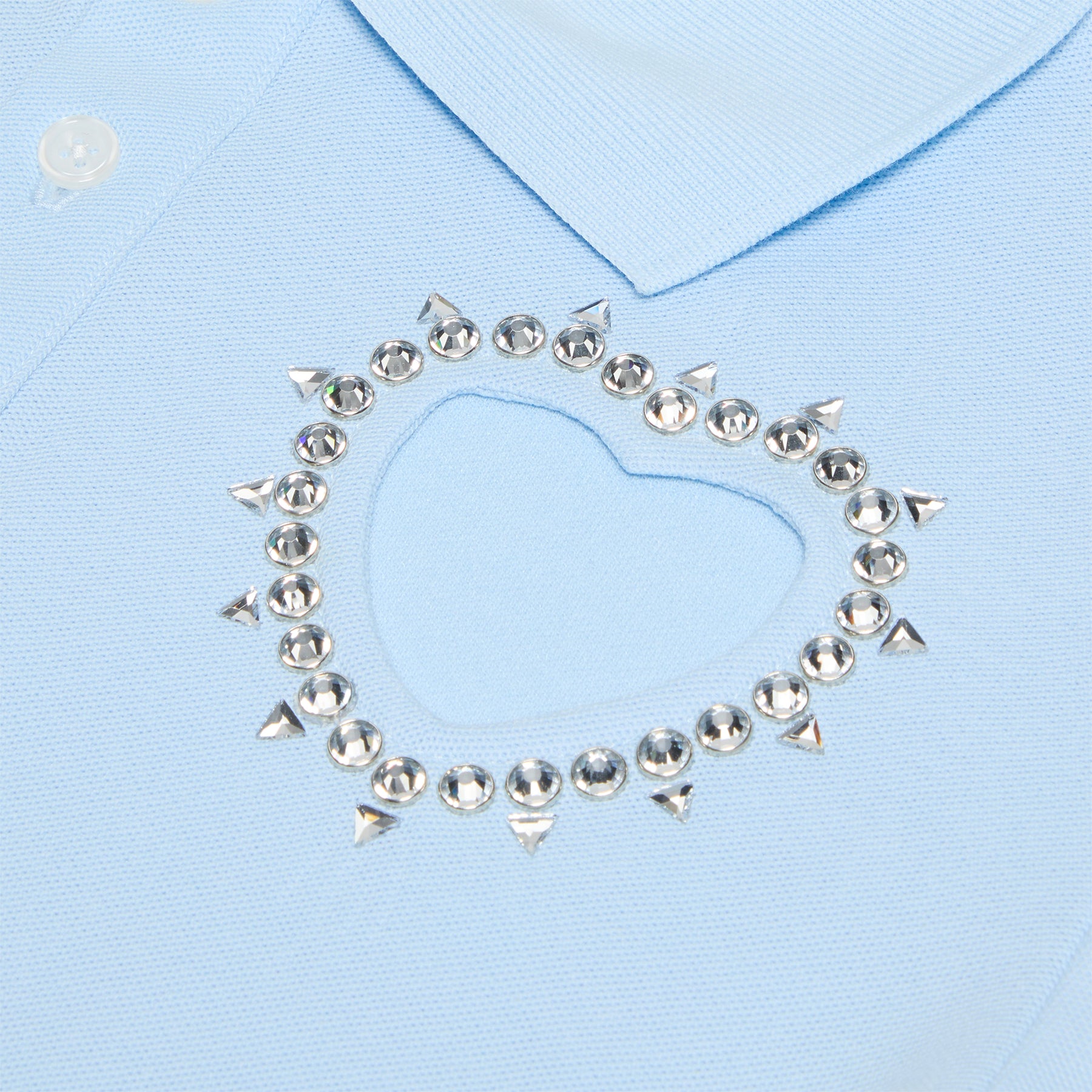 AREA Crystal Heart Cutout Cropped Polo (Baby Blue)