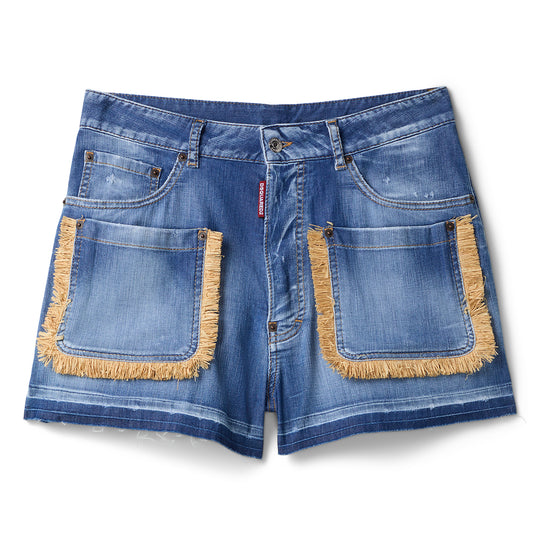 Dsquared2 Summer Lovers Stretch Denim Baggy Short (Navy Blue)