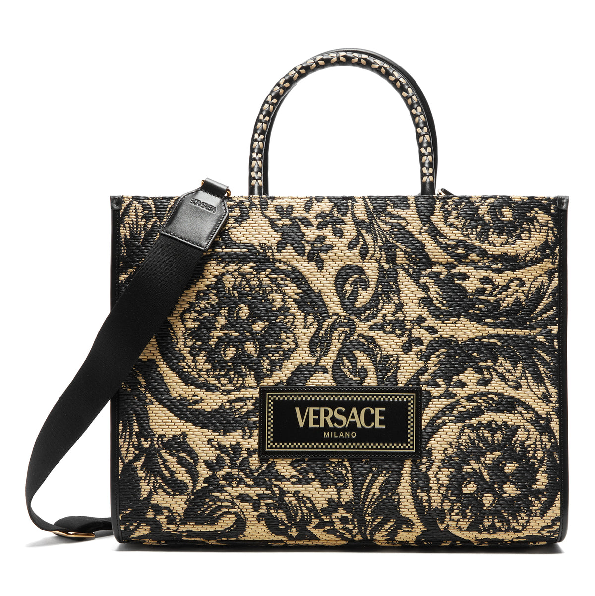 Versace Barocco Athena Raffia Medium Tote (Black/Versace Gold) – CNCPTS