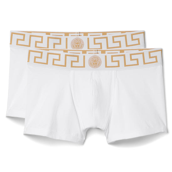 Versace Greca Border Long Trunks 2-Pack (White/Gold)