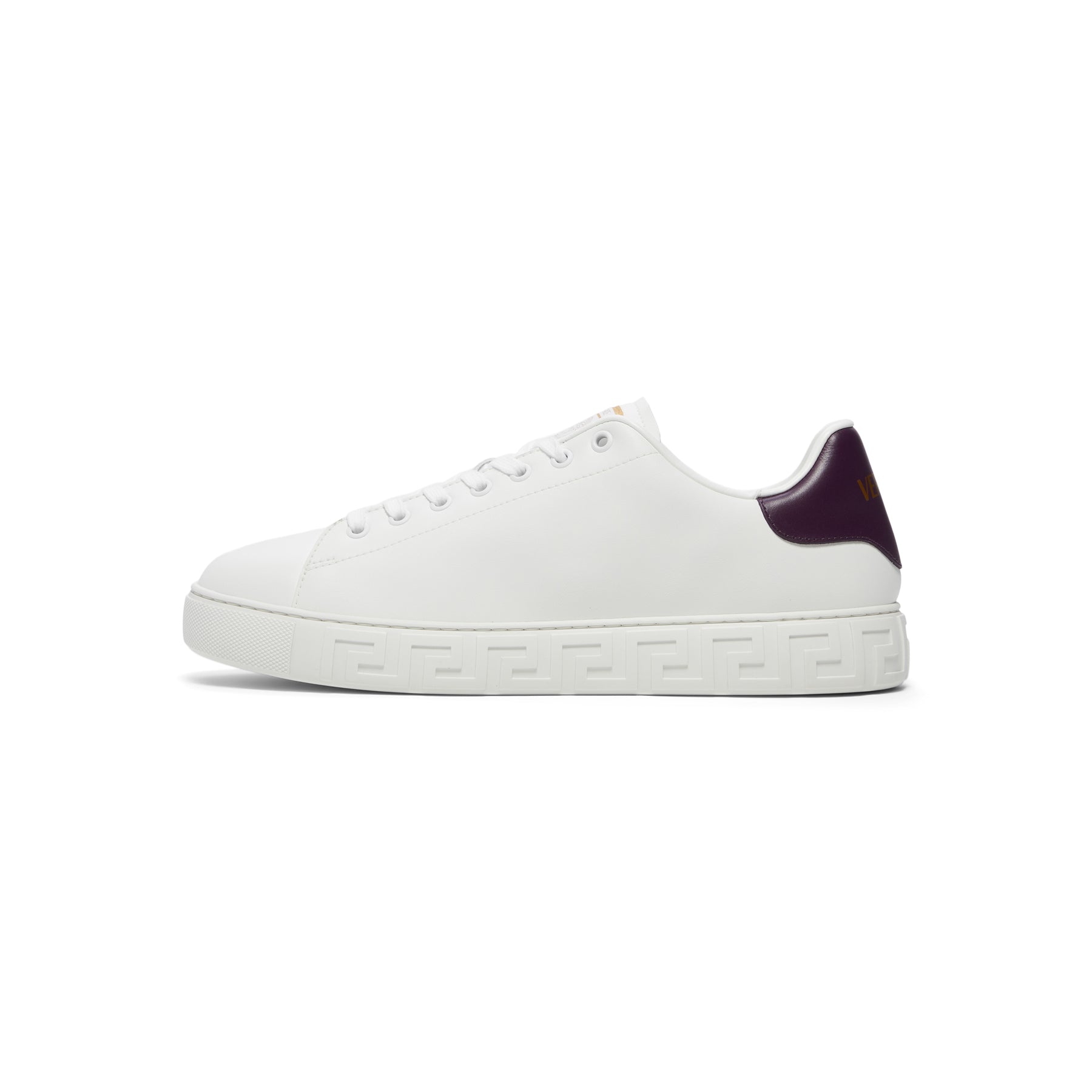 Versace Acanthus Varsity Greca Sneakers (White/Dark Plum