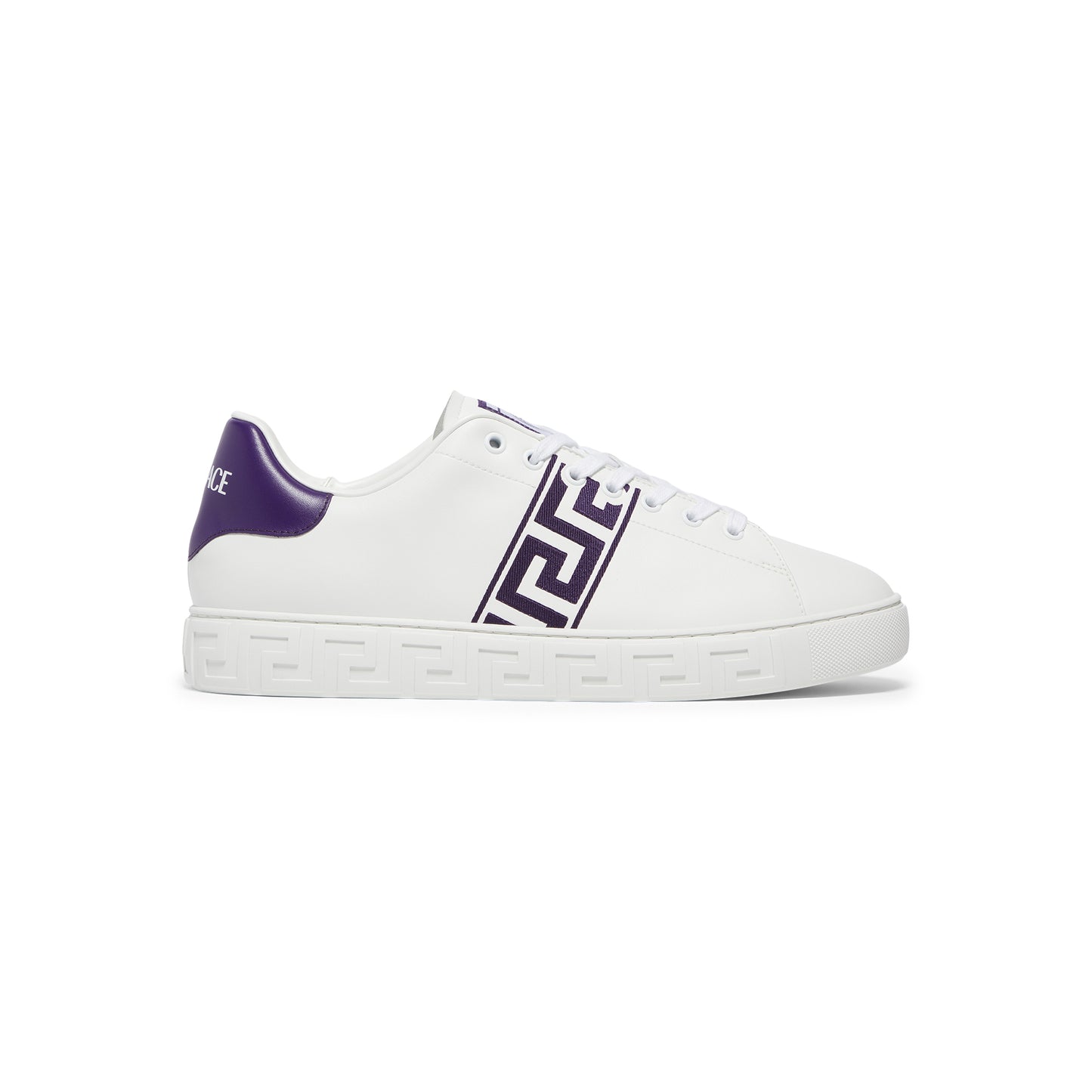 Versace Embroidered Greca Sneakers (White/Purple)