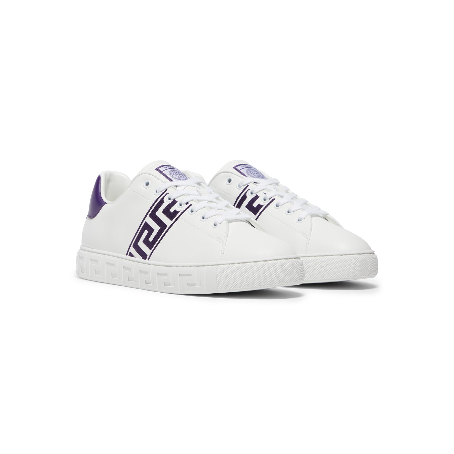 Versace Embroidered Greca Sneakers (White/Purple)