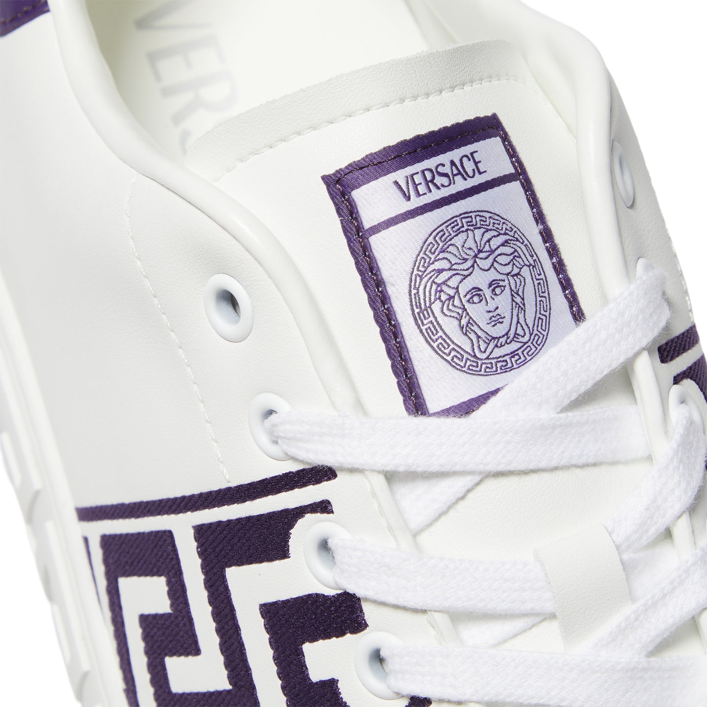 Versace Embroidered Greca Sneakers (White/Purple)