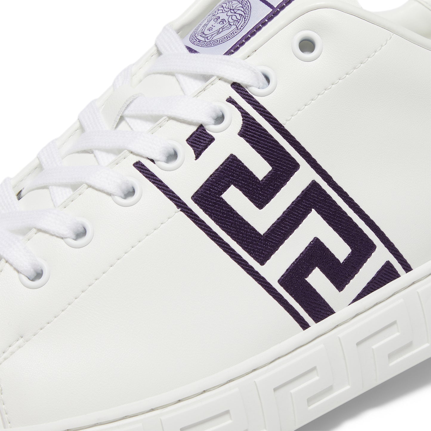 Versace Embroidered Greca Sneakers (White/Purple)