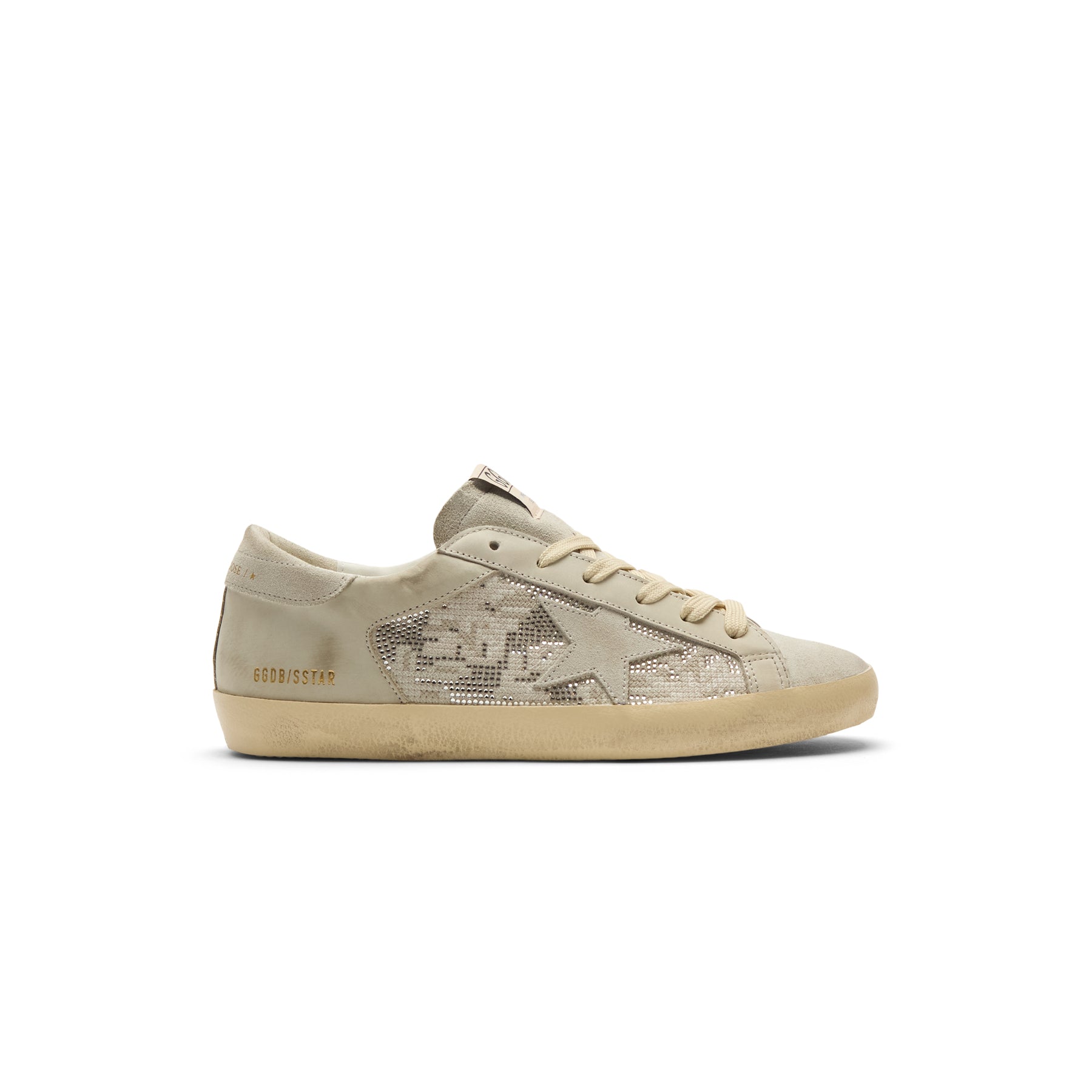 Golden Goose Super Star Suede And Nabuk With Embroidery And Crystal Upper Suede Star And Heel (Light Gray)