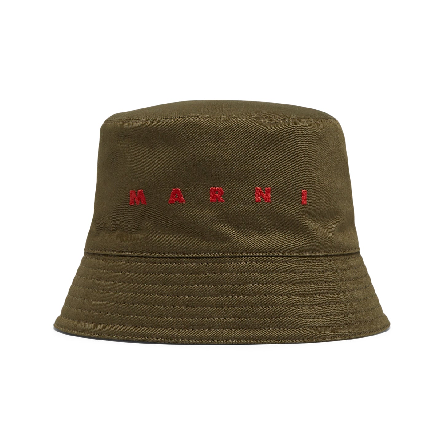 MARNI Embroidered Logo Organic Gabardine Bucket Hat (Deep Sage)