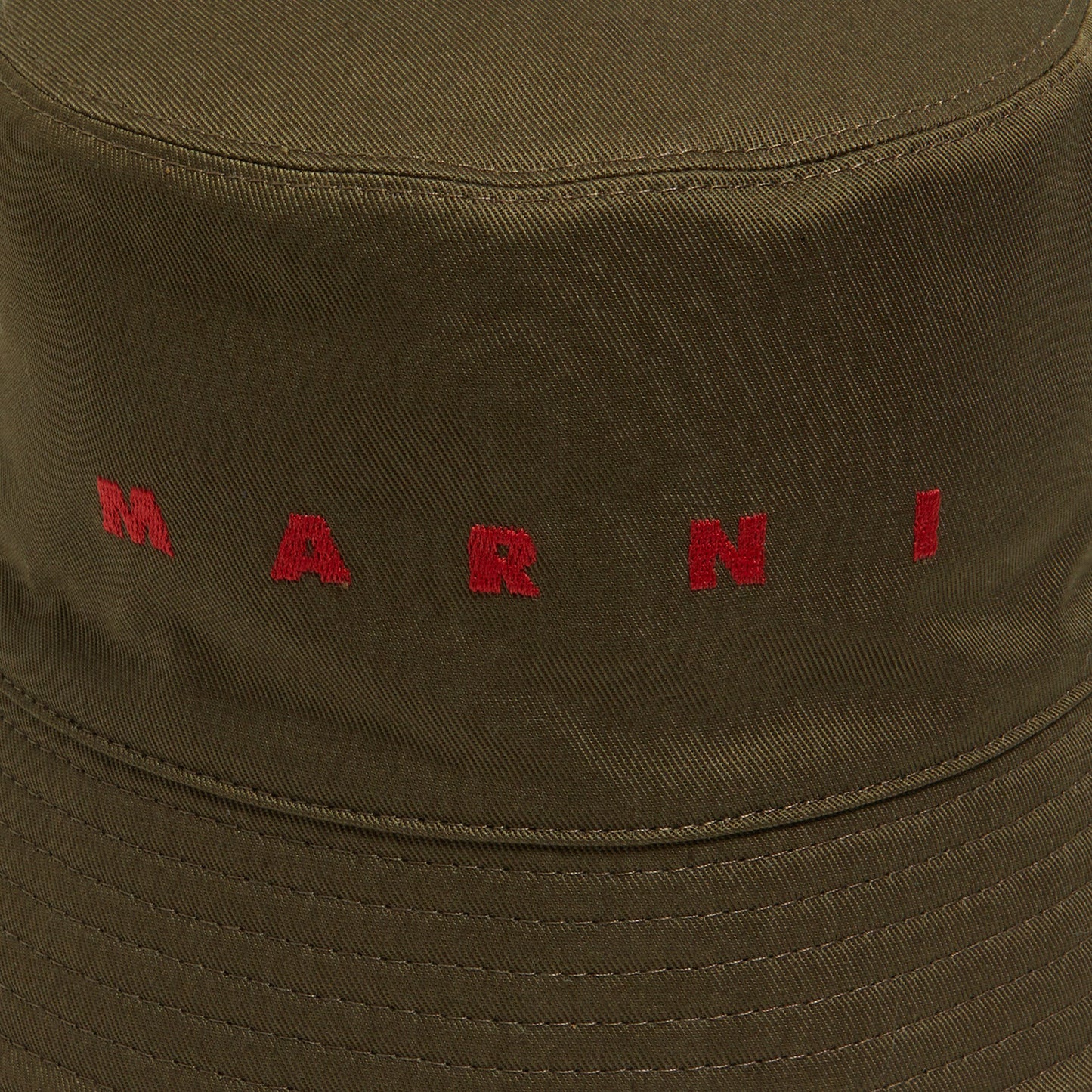 MARNI Embroidered Logo Organic Gabardine Bucket Hat (Deep Sage)