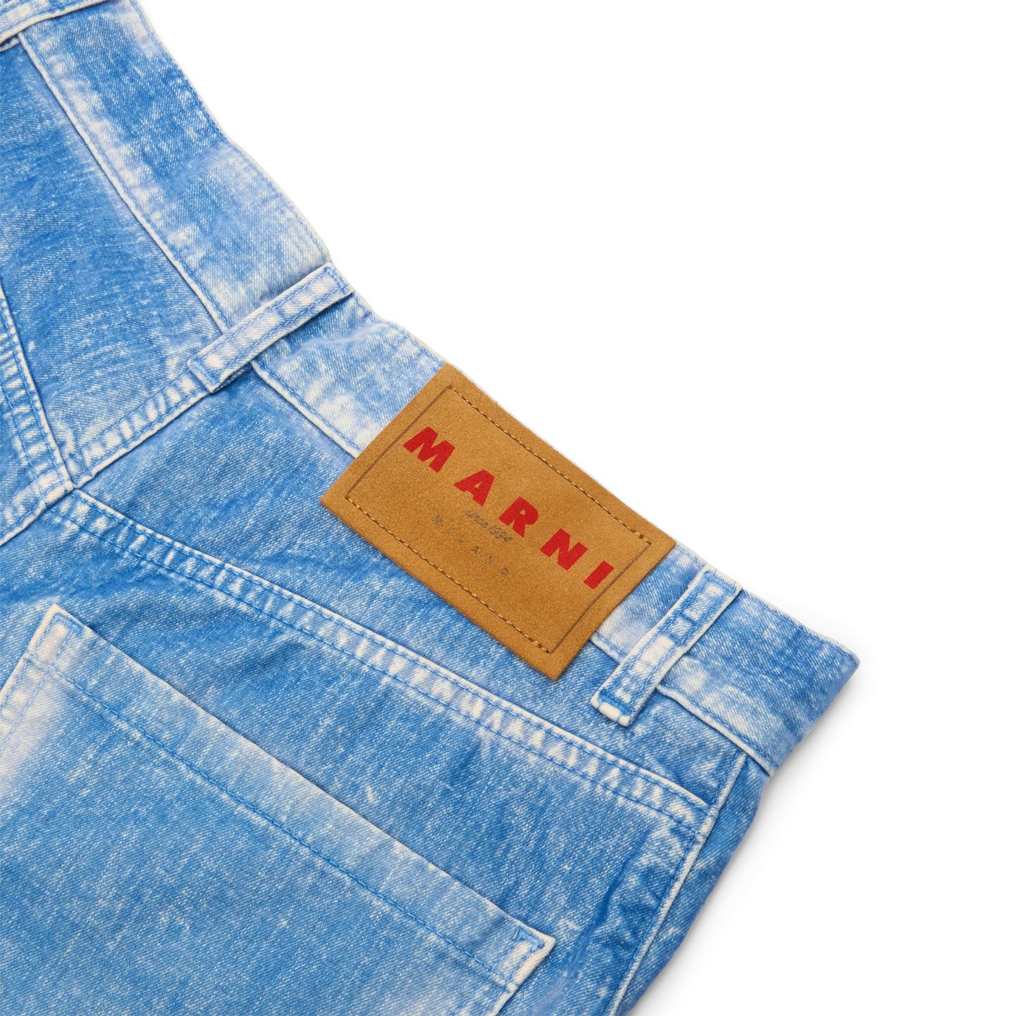 MARNI Flocked Denim Twist Jeans (Iris Blue)