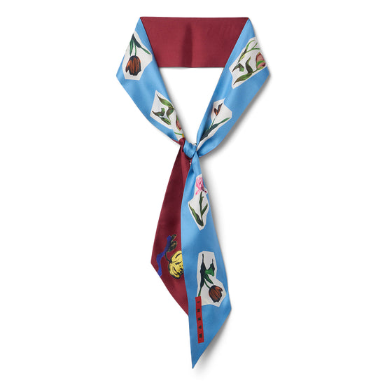 MARNI Flower Collage Blue Silk Scarf (Orange)