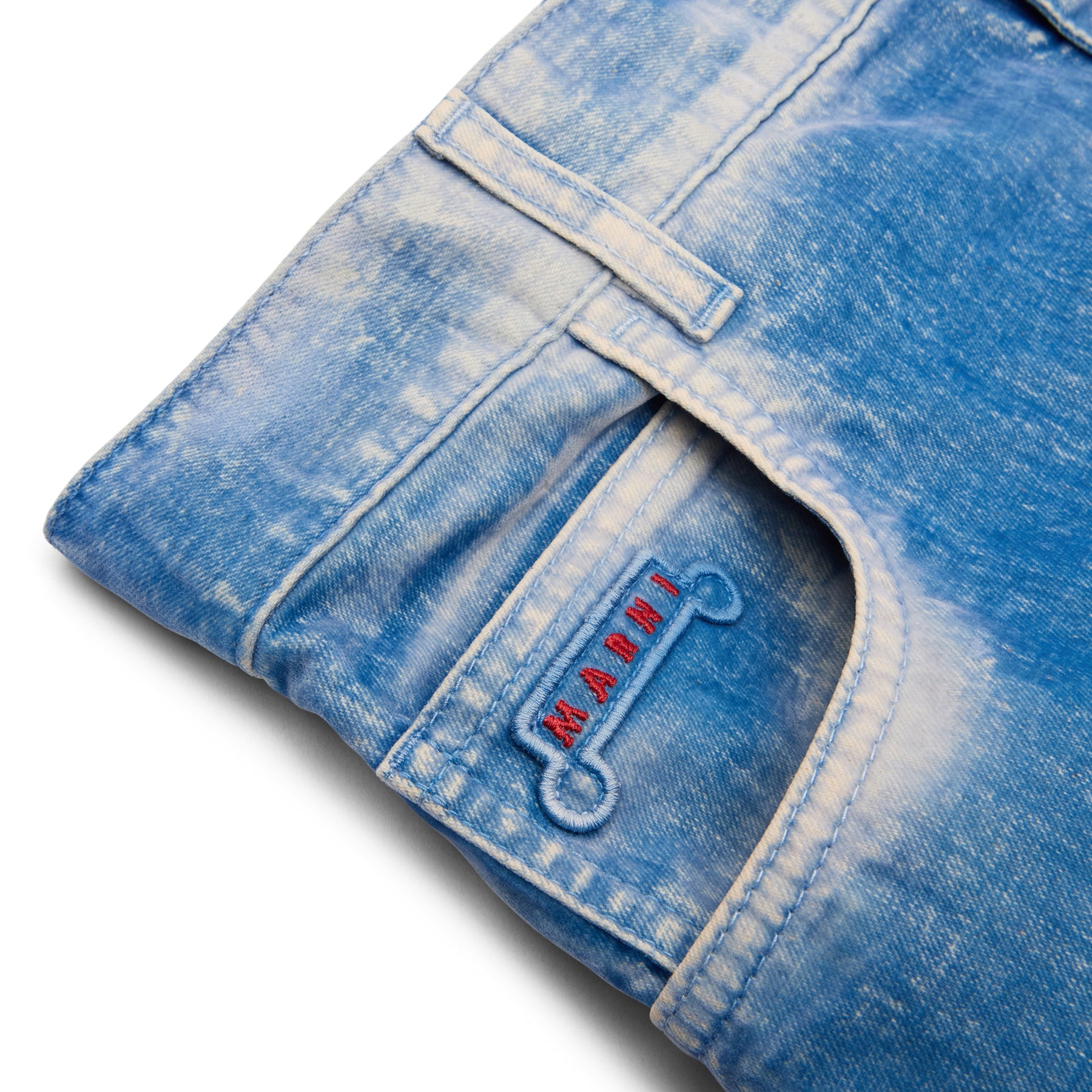 MARNI Flocked Denim Twisted Jeans (Iris Blue)