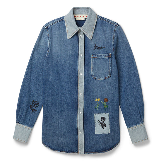 MARNI Embroidered Denim Shirt (Azure)