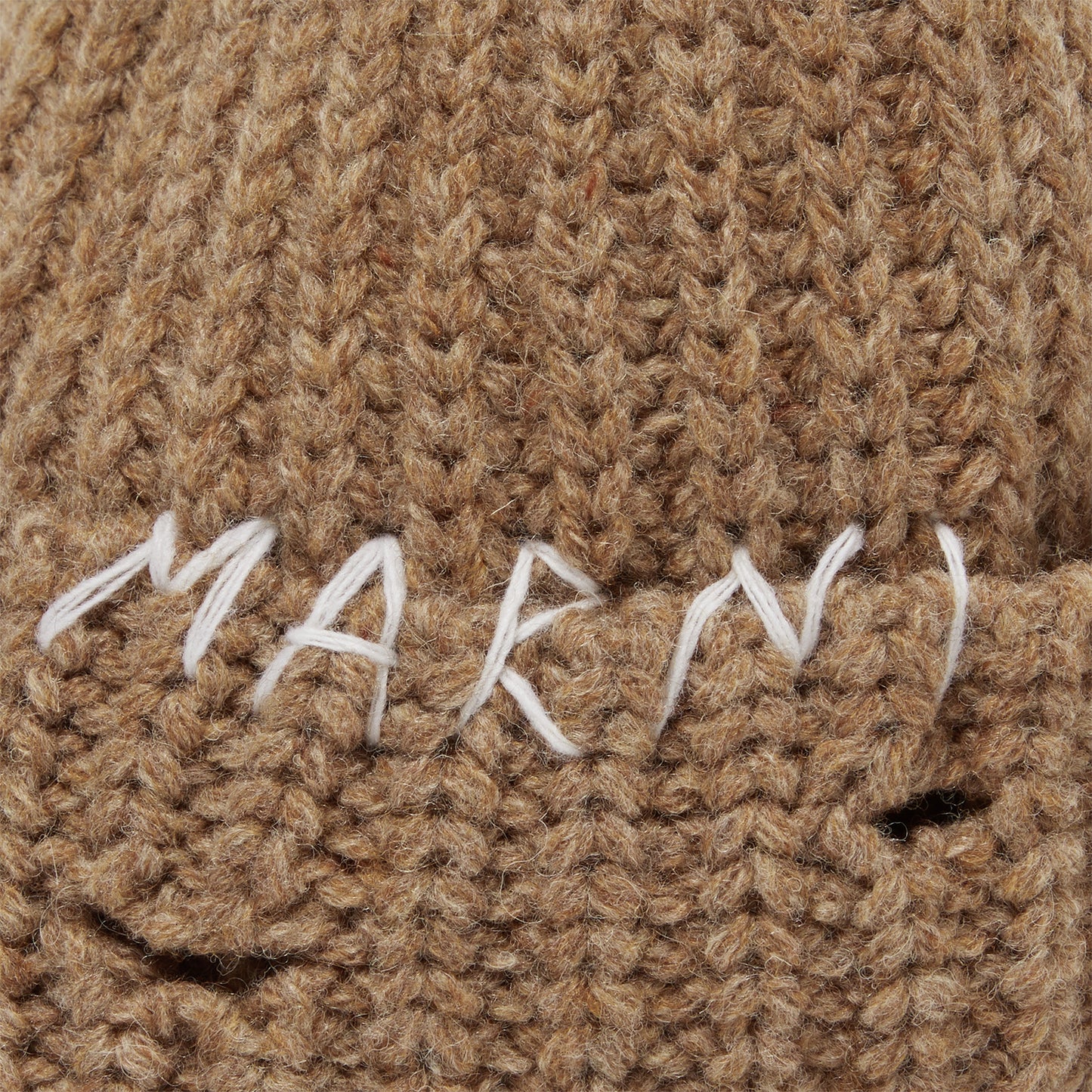 MARNI Hand-Stitched Logo Ribbed Beanie (Hazelnut)
