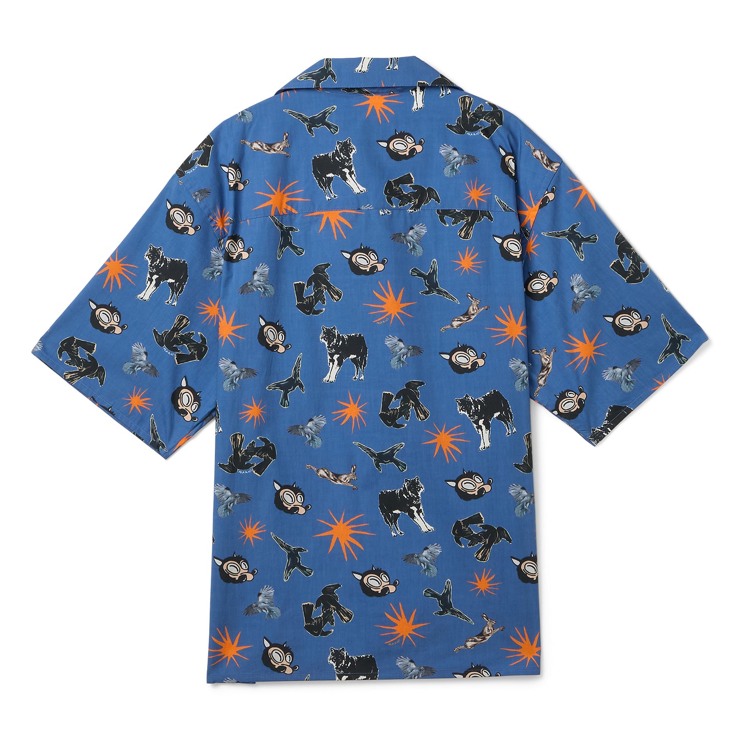 MARNI Wolves Ravens and Doves Print Poplin Bowling Shirt (Glass Blue)
