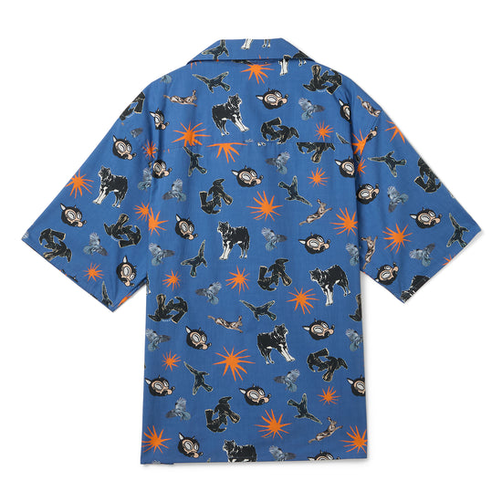 MARNI Wolves Ravens and Doves Print Poplin Bowling Shirt (Glass Blue)