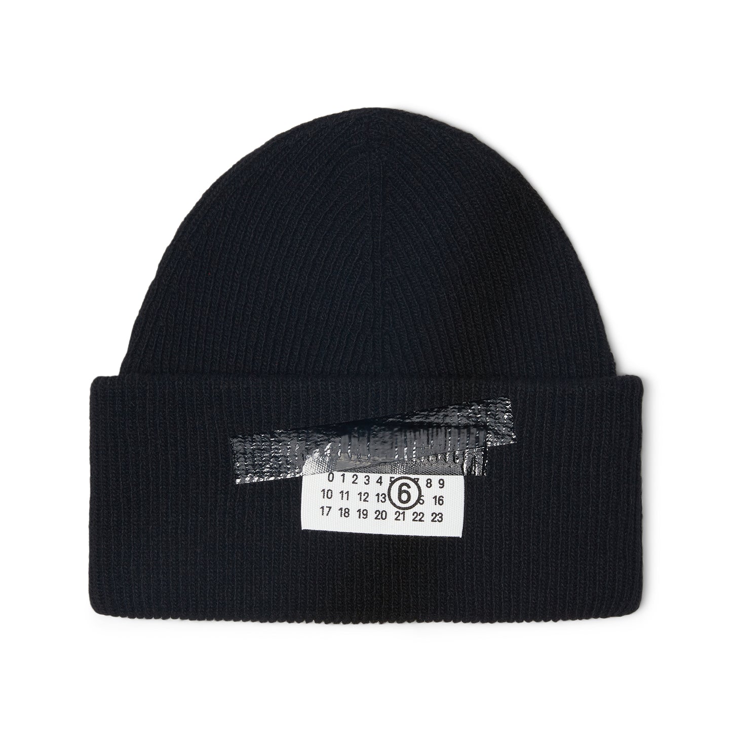 MM6 Maison Margiela Taped Label Wool Beanie (Black)