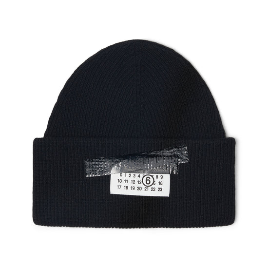 MM6 Maison Margiela Taped Label Wool Beanie (Black)