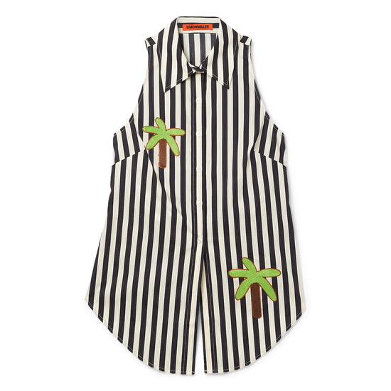 Simon Miller Loch Sleevless Poplin Button Up (Black/White Stripe)