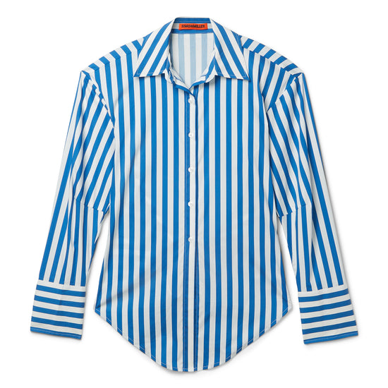 Simon Miller Loch Striped Poplin Button Up (Blue Stripe)
