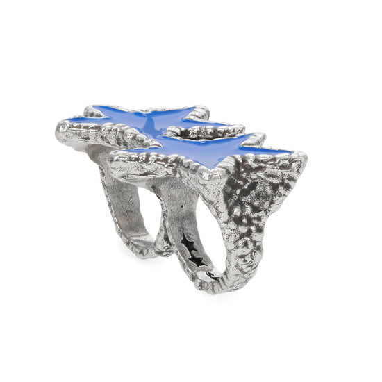 TwoJeys Blue Melted Knuckle Ring (Silver)