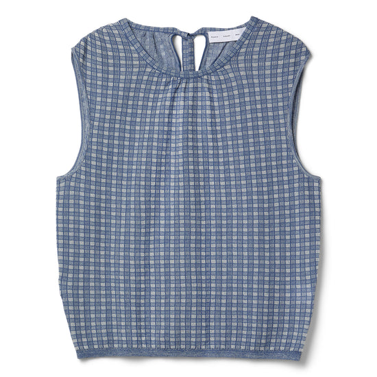 Proenza Schouler White Label Bradley Plaid Knit Crewneck (Off White/Denim)