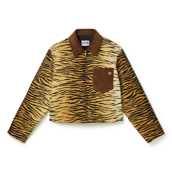 Moschino Jeans Printed Cotton Gabardine Jacket (Multi Brown)